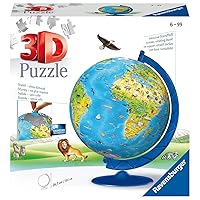Ravensburger Children's World Globe 180 Piece 3D Jigsaw Puzzle for Kids and Adults - Easy Click Technology Means Pieces Fit Together Perfectly, 26,7 cm / 10.5 in.