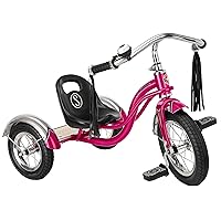 Schwinn Roadster Bike for Toddler, Kids Classic Tricycle, Low Positioned Steel Trike Frame w/ Bell & Handlebar Tassels, Rear Deck Made of Genuine Wood, Boys and Girls Ages 2-4 Year Old, Bright Pink