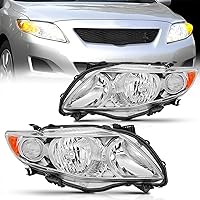 Nilight Headlight Assembly Compatible with 2009 2010 Toyota Corolla XLE/LE/Base Replacement Headlamp Chrome Housing Amber Reflector Driver and Passenger Side(Not fit S or XRS Trim), 2 Years Warranty