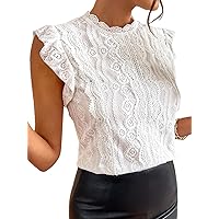 Verdusa Women's Elegant Butterfly Sleeve Mock Neck Lace Blouse Top