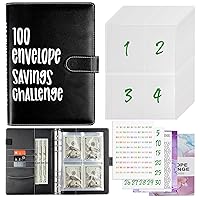 100 Envelopes Money Saving Challenge Binder, Hyperzoo A5 Money Saving Challenges Book, Savings Binder Budget Binder with Cash Envelopes to Save $5050 (Black)
