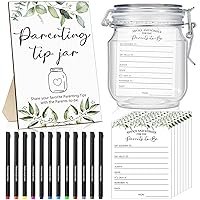Advice for New Parents Baby Shower Games Prizes 1 Baby Shower Wooden Sign 100 Baby Shower Advice Cards 12 Fineliner Ink Pens 1 Parenting Tip Jar for New Parents Guests (Greenery)