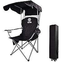 Camp Chairs with Shade Canopy Chair Folding Camping Recliner Support with Carrying Bag, Black