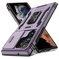 for Samsung Galaxy S23 Ultra Case with Slide Camera Cover,Built-in Rotated Ring Kickstand [Full Camera Protection] [Military Grade] Heavy Duty Shockproof Protective Case Cover-Deep Purple