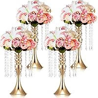 Unittype Wedding Centerpieces for Tables 13.4 Inch Tall, Crystal Flower Stand Floral Vases for Tabletop Flower Arrangement Stand Valentine's Day Party Decor(Gold, 4 Pcs)