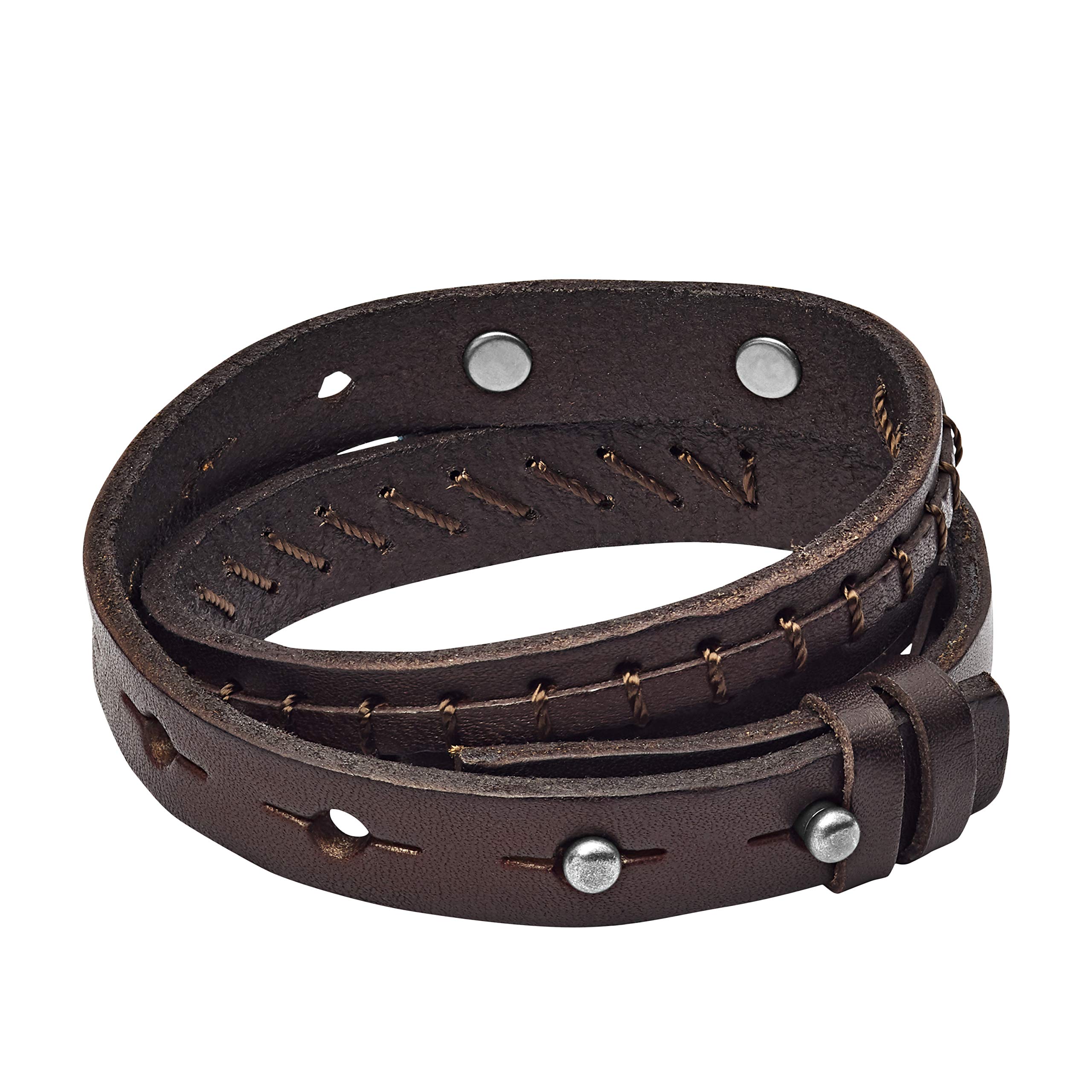 Fossil Men's Casual Stainless Steel and Genuine Leather Bracelet