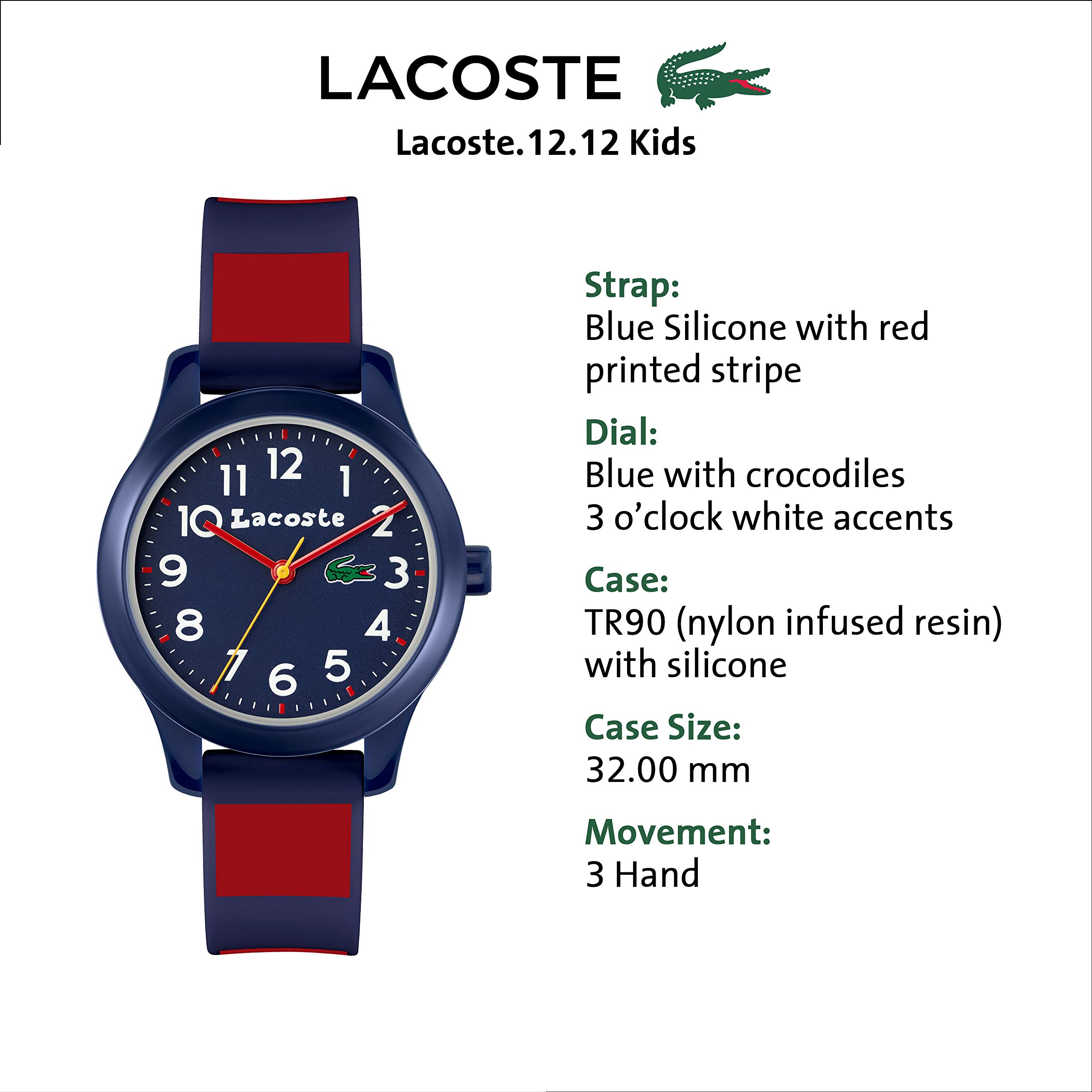 Lacoste Kids' Quartz Watch Strap, Blue Silicone, 14 (Model: 2030035)