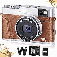 Upgraded 4K Digital Camera with SD Card Autofocus, 48MP with Flash Viewfinder & Dial, Compact Travel Vlogging Camera for Photography and Video Anti-Shake, 16X Zoom (2 Batteries)