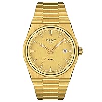 Tissot Mens PRX 316L Stainless Steel case with Yellow Gold PVD Coating Quartz Watch, Yellow, Stainless Steel, 12 (T1374103302100)