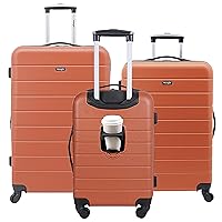 Wrangler Smart Luggage Cup Holder and USB Port, Burnt Orange, 3 Piece Set