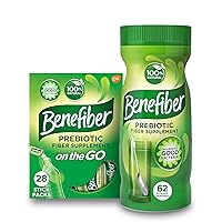Benefiber Daily Prebiotic Dietary Fiber Supplement Powder Stick Packs, 28 Sticks, 3.92 Ounces Each and Benefiber Daily Prebiotic Dietary Fiber Supplement Powder, 62 Servings / 8.7 Ounces
