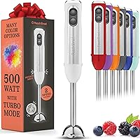 Powerful Immersion Blender, Electric Hand Blender 500 Watt with Turbo Mode, Detachable Base. Handheld Kitchen Blender Stick for Soup, Smoothie, Puree, Baby Food, 304 Stainless Steel Blades (White)