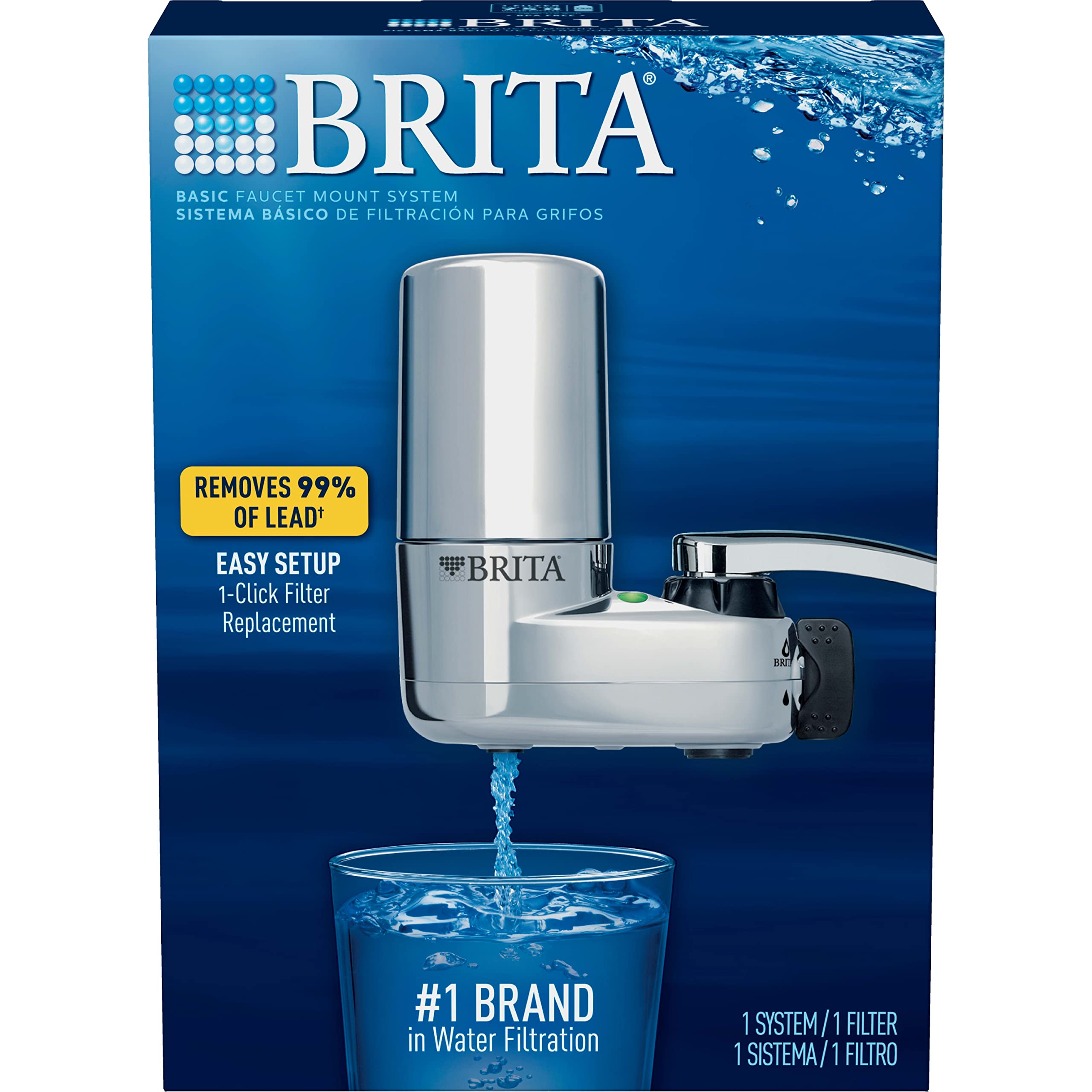 Brita Water Filter for Sink, Faucet Mount Water Filtration System for Tap Water, Reduces 99% of Lead, Chrome
