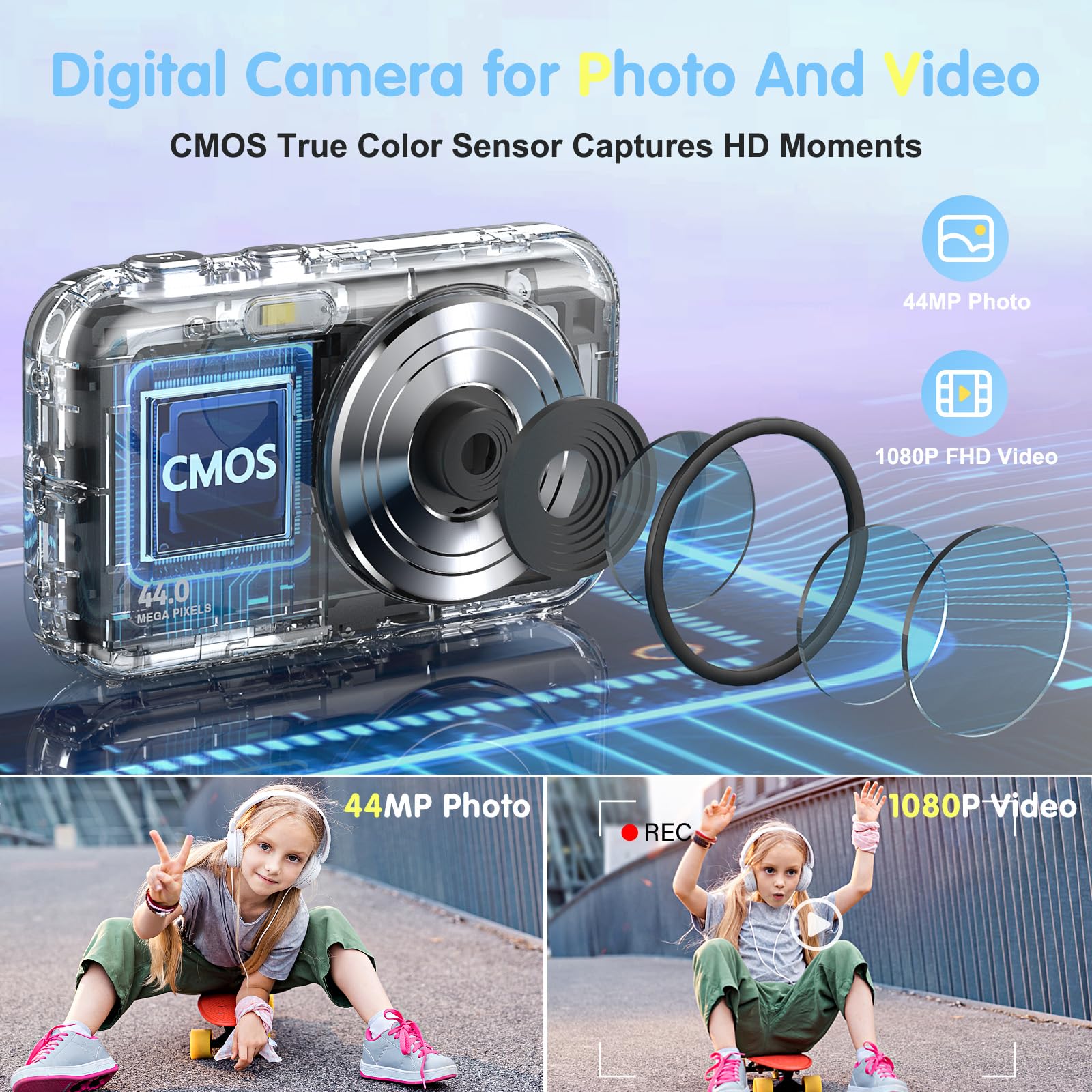 2nd Gen Upgraded Digital Camera, FHD 1080P Digital Camera for Kids with 32GB Card, Vlogging Camera for Video Anti-Shake, Portable Point and Shoot Camera Fill Flash 16X Zoom, Black Small Camera