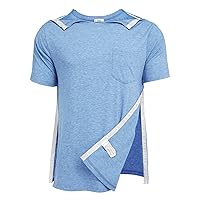 Deyeek Men's Post Shoulder Surgery Shirts Recovery Tear Away Short Sleeve Full Open Side Snap Dialysis Chemo Clothing