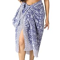 100% Cotton Sarong Coverup for Women Indian Hand Block Print Swimsuit Pareo Wrap Skirt Beach Bikini Cover Up Long (73