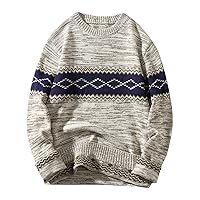 Mens Crewneck Sweater,Mens Sweater Casual Long Sleeve Color Block Round Neck Men's Sweater Loose Knit Pullover