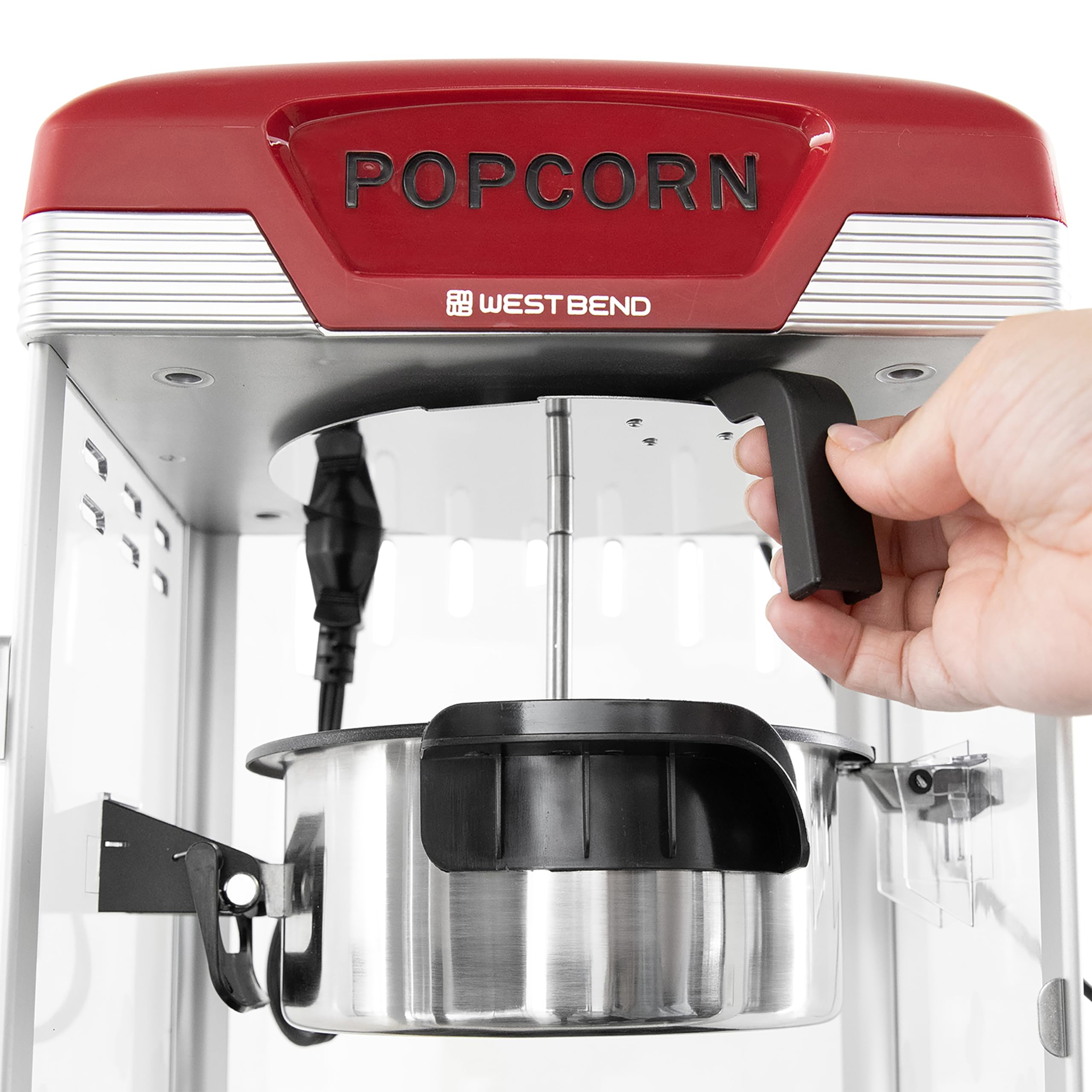 West Bend Stir Crazy Movie Theater Popcorn Popper, Gourmet Popcorn Maker Machine with Nonstick Popcorn Kettle and Popcorn Scoop for Popcorn Machine, 4 Qt., Red