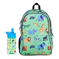 Wildkin 15 Inch Backpack Bundle with 16 Ounce Reusable Water Bottle (Wild Animals)