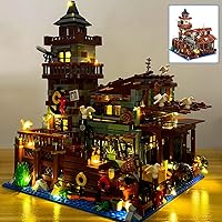 Fishing Village Store House Building Set with LED Light, Wood Cabin Mini Building Block, Architecture Toys Kit, Birthday Gift Adult, Boy and Girls 6+(1881 Pcs)
