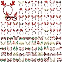 Giegxin 96 Pcs Christmas Headbands and Glasses Frames Set, Assorted Styles Xmas Party Glitter Glasses Frame and Cute Hair Hoop Headwear Accessories for Christmas Party Supplies and Costume Decorations