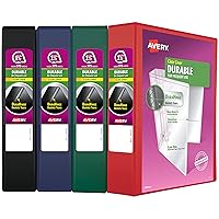 Avery Durable View 3 Ring Binder, 1-1/2 Inch Slant Rings, 4 Assorted Color Binders (05622)