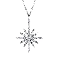 ❤️ Womens White Sapphire Starburst Earrings Pendant Necklace Ring Set in 925 Sterling Silver with Lobster Clasp and 18