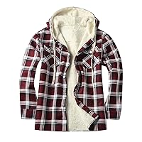 Mens Warm Sherpa Lined Fleece Plaid Flannel Shirt Jacket Hoodie Warm Winter Windproof Long Sleeve Hunting Shirts Coat