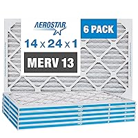 Aerostar 14x24x1 MERV 13 Pleated Air Filter, AC Furnace Air Filter, 6 Pack (Actual Size: 13 3/4