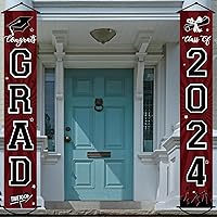 2024 Graduation Banner Class of 2024 Congrats Grad Porch Sign Party Decorations Supplies Welcome Hanging Door Decor for Indoor Outdoor(Maroon and Black)