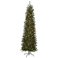 National Tree Company Artificial Pre-Lit Slim Christmas Tree, Green, Kingswood Fir, White Lights, Includes Stand, 7 Feet
