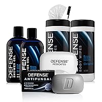 Defense Soap Antifungal Medicated Bar Soap, Tea Tree Body Wipes (40 Count) 2 Pack, & Body Wash 12 oz 2 Pack - Natural Shower Gel