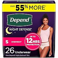 Depend Night Defense Adult Incontinence & Postpartum Bladder Leak Underwear for Women, Disposable, Overnight, Small, Blush, 26 Count, Packaging May Vary