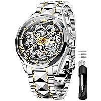 OUPINKE Men's Skeleton Mechanical Watches Luxury Dress Automatic Self Winding Sapphire Crystal Waterproof Tungsten Steel Band Wrist Watches