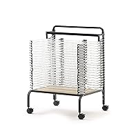 Copernicus Wide 20-Shelf Spring-Loaded Rolling Art Drying Rack for Classrooms and Art Studios, White/Black