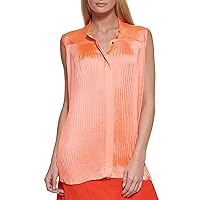 DKNY Women's SLVS Pleated Front Btn Through Top