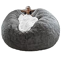 Bean Bag Chair Cover(it was only a Cover, not a Full Bean Bag), Big Round Soft Fluffy PV Velvet Sofa Bed Cover, Living Room Furniture, Lazy Sofa Bed Cover,5ft dark grey(Cover only,No Filler).