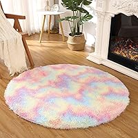 Round Area Rug 4ft Ultra Plush Pastel Round Rug for Kids Baby Soft Shaggy Rug for Bedroom Shaggy Circle Rug Fuzzy Soft Play Mat for Baby Teens Room Dorm Tie-Dyed Yellow Carpet Cute Room Decor