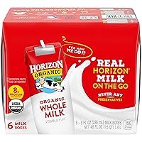 Horizon Organic Shelf-Stable Whole Milk Boxes, Whole Milk Single Serve, 8 oz, 6 Pack, 8.0 fl oz (Pack of 6)