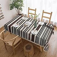 Brown Stripe Rectangle Tablecloth 52 x 74 Inch, Washable Table Cover for Party Picnic Dinner Decor