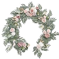 Ling's Moment Artificial Eucalyptus Garland with Flowers 6FT, Wedding Table Garland with Flowers Handcrafted Wedding Centerpieces for Rehearsal Dinner Bridal Shower | Dusty Rose