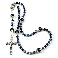 Catholic Prayer Beads Sodalite Gemstone Madonna and Child Rosary Blessed with Anointing Oil (Not a Necklace)