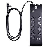 GE UltraPro 10-Outlet Surge Protector, 2 USB Ports, 6 Ft Power Cord, 3000 Joules, Flat Plug, Twist to Close Safety Covers, Power Filter, Circuit Breaker, Warranty, UL Listed, Black, 14096