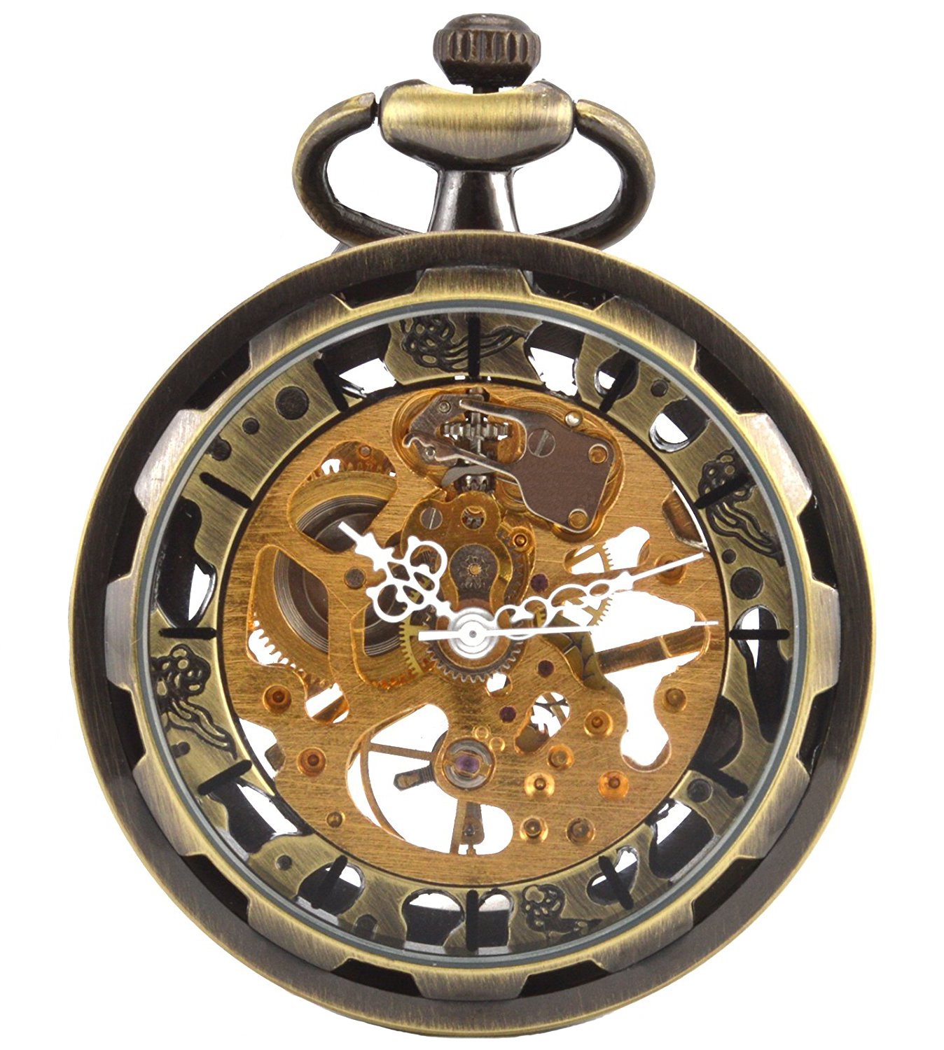 Carrie Hughes Vintage Steampunk Skeleton Mechanical Pocket Watch with Chain in Box for Mens Womens CH397 (CH397)