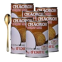 Chaokoh Coconut Milk, 13.5 Ounce, Rich & Creamy Coconut Milk Canned with Luxury Moofin Golden SS Spoon, ideal for Smoothies, Coffee - Thai Coconut Milk, No Cholesterol, Lactose-Free, [ Pack of 6]