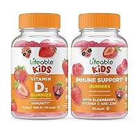 Lifeable Vitamin D Kids + Immune Support Kids, Gummies Bundle - Great Tasting, Vitamin Supplement, Gluten Free, GMO Free, Chewable Gummy