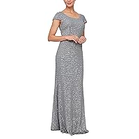 Alex Evenings Women's Long V-Neck Lace Fit and Flare Dress