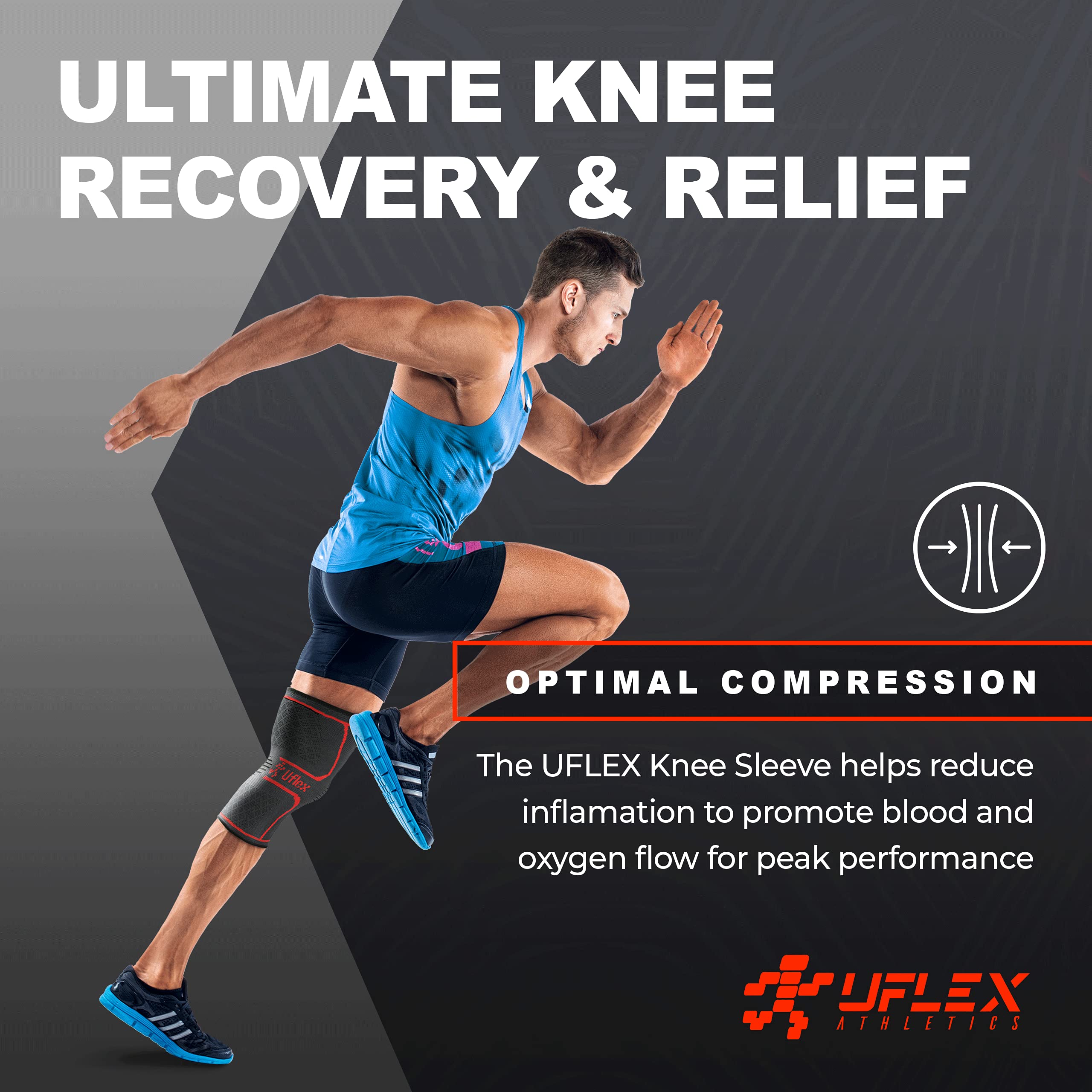UFlex Athletics Knee Compression Sleeve Support for Women and Men - Knee Brace for Pain Relief, Fitness, Weightlifting, Hiking, Sports