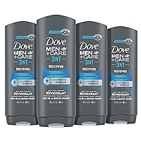 Dove Men+Care Post-Workout 3-IN-1 (Body + Face + Hair Wash) With Peppermint 4 Count Infused with Electrolytes + Magnesium 18 oz