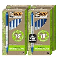 Ecolutions Clic Stic Blue Ballpoint Pens, Medium Point (1.0mm), 48-Count Pack, Retractable Ball Point Pens Made from 78% Recycled Plastic